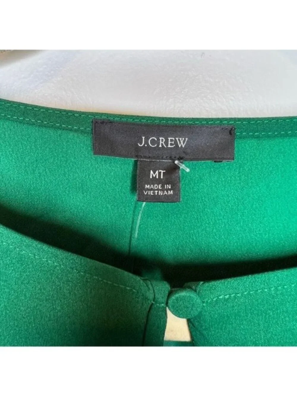 J. Crew Puff-Sleeve Satin Back Crepe Top in Green, Size Medium Tall, TM NEW
